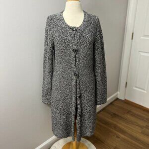 Talbots Long Cardigan Button Down Marled Sweater Coat Lambs Wool/Cashmere Sz L